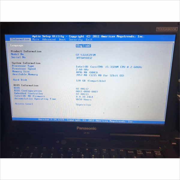 Panasonic Toughbook CF-53 MK2 Business industrial Rugged Laptop 14" 4GB RAM intel i5-3320U CPU 2.60GHz Linux Mint 120GB SSD With CF-VEB531U Port Replicator