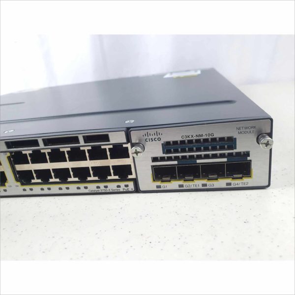 Cisco Catalyst C3750X 24 Port Gigabit Managed Switch WS-C3750X-24P 1U Rack Mount PoE+ with C3KX-NM-10G SPF Module