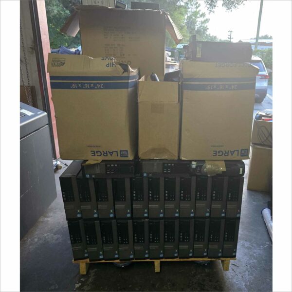 Pallet of 72x Dell / lenovo / hp Desktops SFF, DT, Towers, AIO and 80x Monitors