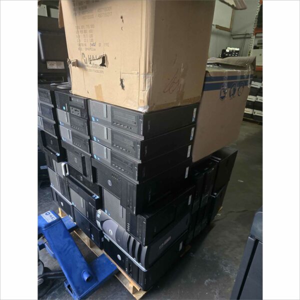 Pallet of 72x Dell / lenovo / hp Desktops SFF, DT, Towers, AIO and 80x Monitors