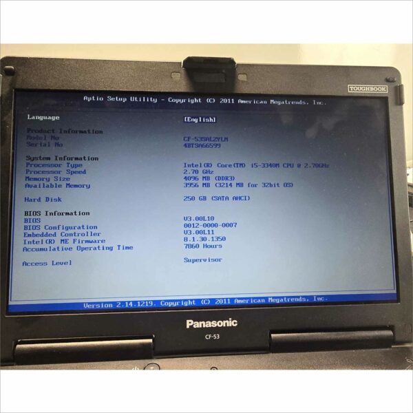 Panasonic Toughbook CF-53 MK3 14, 256SSD, 8GB RAM SN#4BTSA66599 7860H