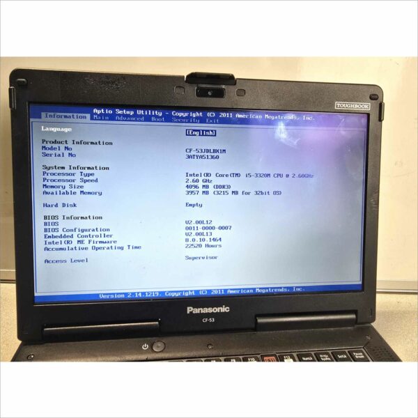 Panasonic Toughbook CF-53 MK2 14, No HDD, 4GB RAM SN#3ATYA51360 22520H