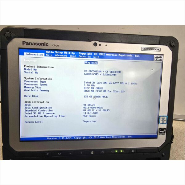 Panasonic Toughbook CF-20, i5 10.1, MK1, 8GB, 128GB, 4G SN#6JKSA17949 450H