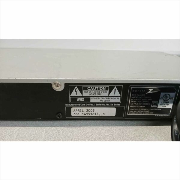 Zenith DVB312 Progressive Scan DVD/CD Player SN#381-14151815