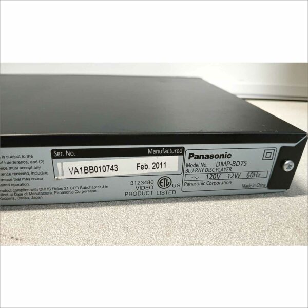 Panasonic DMP-BD75 Ultra-Fast HD Boosting Blu-ray DVD Player SN#VA1BB010743