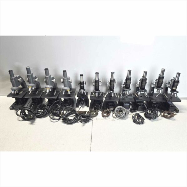 lot of 11x Baush & Lomb, Graf apsco, boreal Microscopes with objective