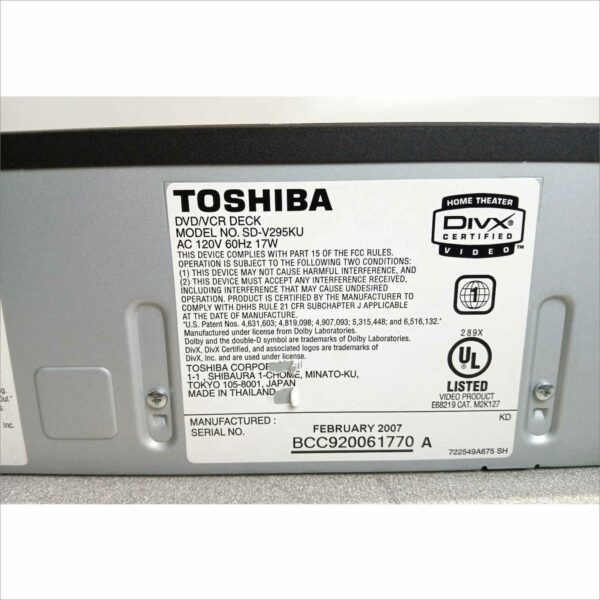 TOSHIBA SD-V295KU DVD/VHS Video Cassette Recorder SN#BCC920061770A