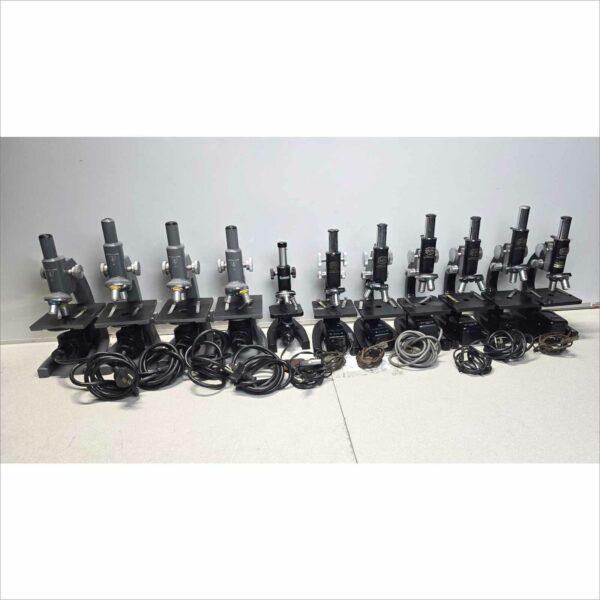 lot of 11x Baush & Lomb, Graf apsco, boreal Microscopes with objective