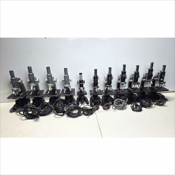 lot of 11x Baush & Lomb, Graf apsco, boreal Microscopes with objective