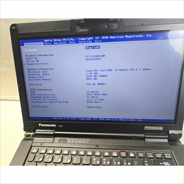 Panasonic Toughbook FZ-55 MK1 i7 8th gen 14, 256SSD, 8GB RAM SN#0GTTA54555 6540H