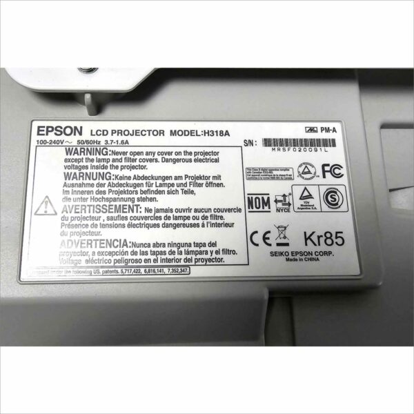 Epson Powerlite 450W PN H318A Hours 1261 SN#MRSF020091L