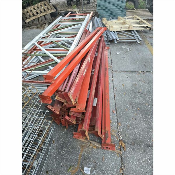 lot of pallet rack racking shelving racks warehouse teardrop beams wires upright