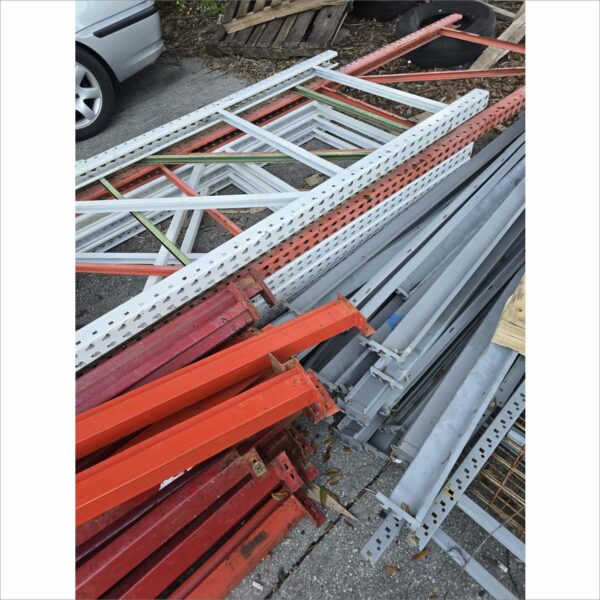 lot of pallet rack racking shelving racks warehouse teardrop beams wires upright