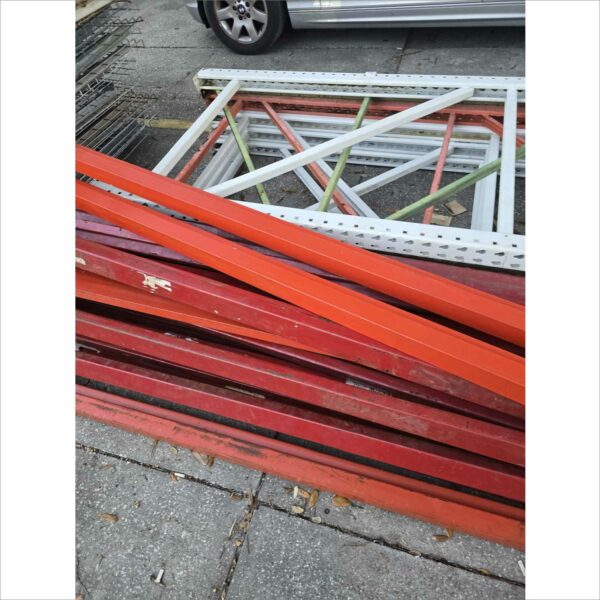 lot of pallet rack racking shelving racks warehouse teardrop beams wires upright