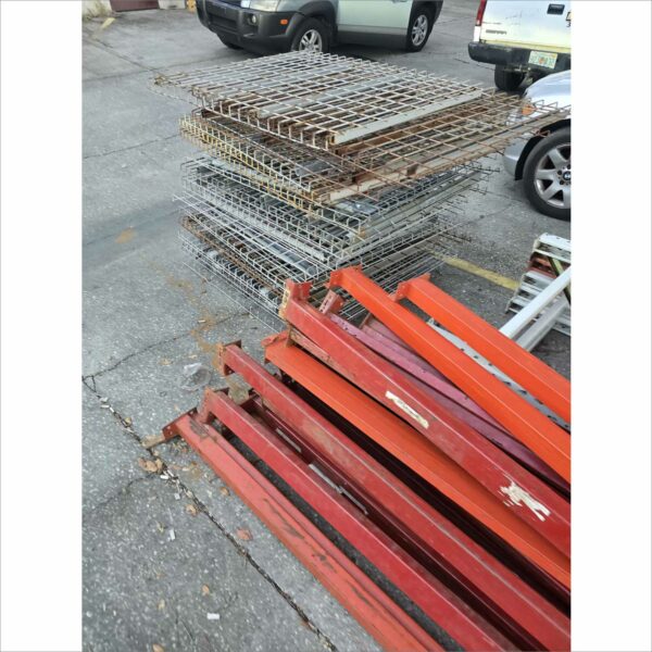 lot of pallet rack racking shelving racks warehouse teardrop beams wires upright