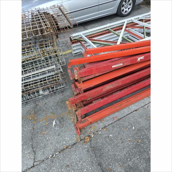 lot of pallet rack racking shelving racks warehouse teardrop beams wires upright