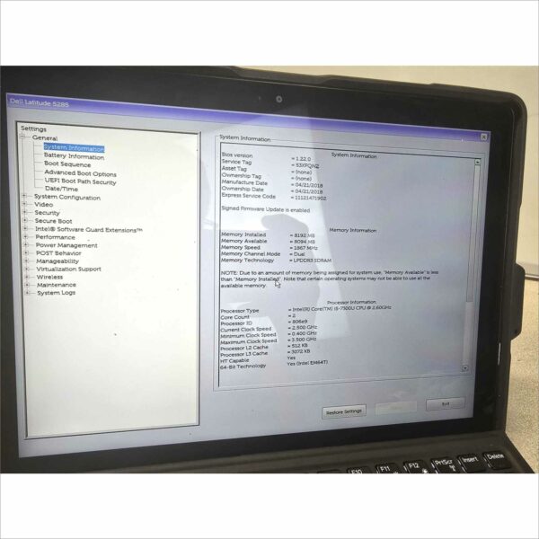 Dell Latitue 5285 i5-7300U @ 2.60GHz 8GB 256GB SN#53XFQN2