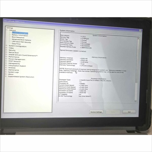 Dell Latitude 7200 2in1 I5-8365U @ 1.60GHz 8GB 512GB SN#GY9PQ13