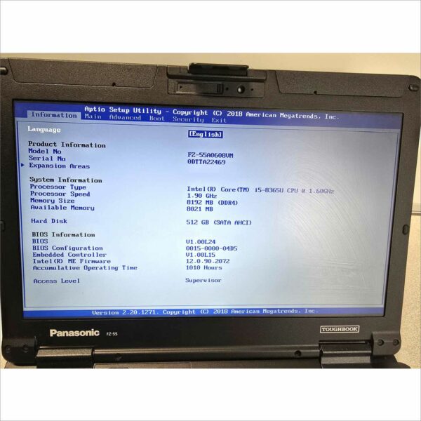 Panasonic Toughbook FZ-55 MK1 i5 8th gen 14, 512SSD, 8GB RAM SN#0DTTA22469 1010H