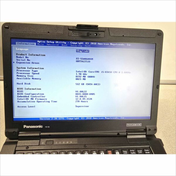 Panasonic Toughbook FZ-55 MK1 i5 8th gen 14, 512SSD, 8GB RAM SN#0DTTA22510 270H